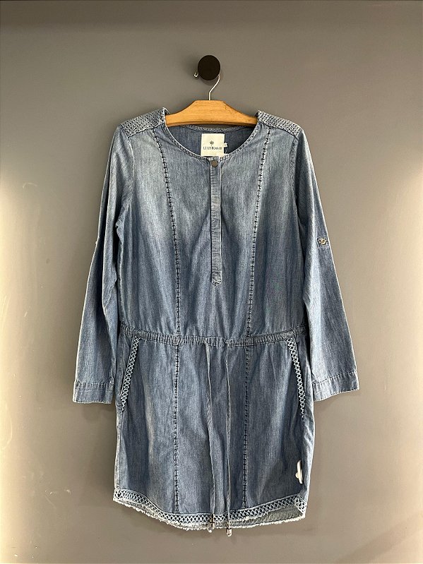 Vestido Jeans Curto Manga Longa