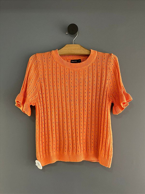 Blusa Manga Curta Tricô Laranja Coral