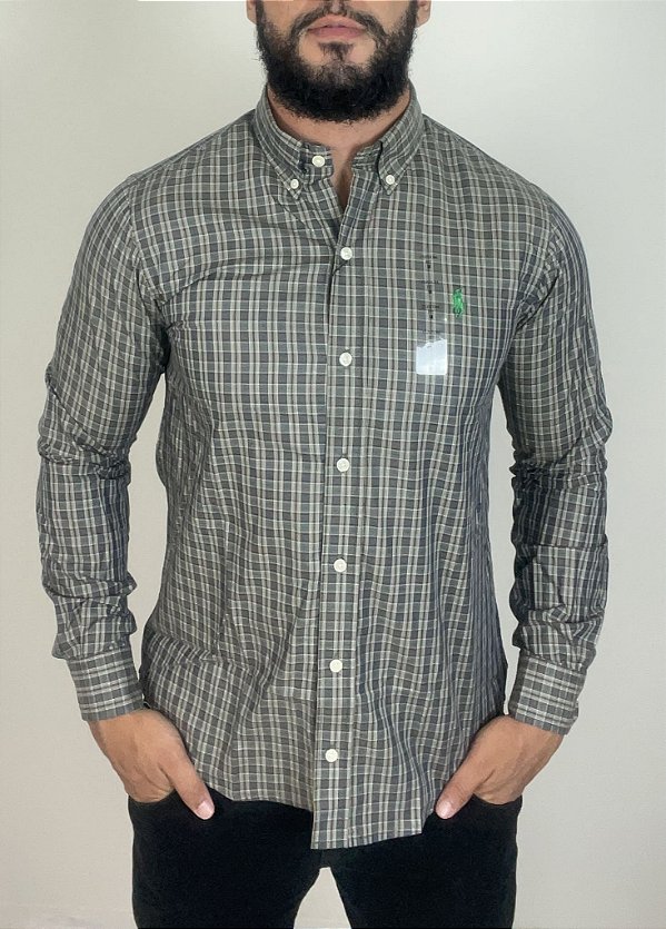 Camisa Social R.L Algodão Custom Fit Xadrez Verde