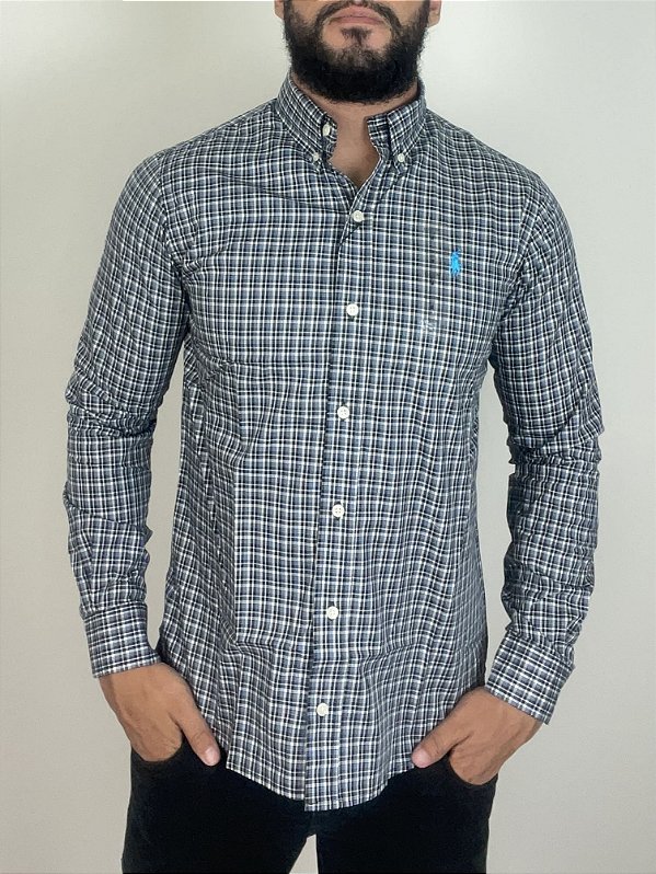 Camisa Social R.L Algodão Custom Fit Xadrez Preta