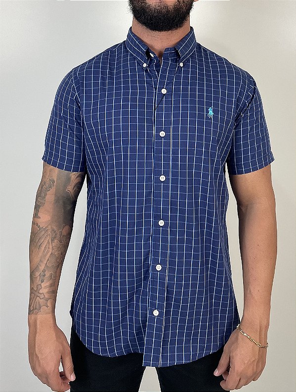 Camisa Social R.L Algodão Custom Fit Xadrez Azul