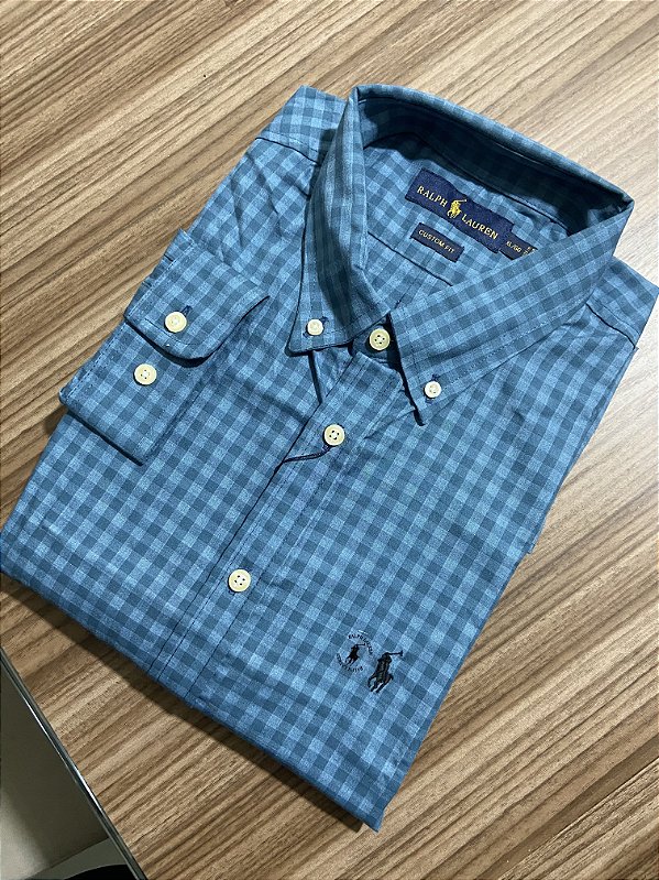 Camisa Social R.L Algodão Custom Fit Micro Xadrez Azul