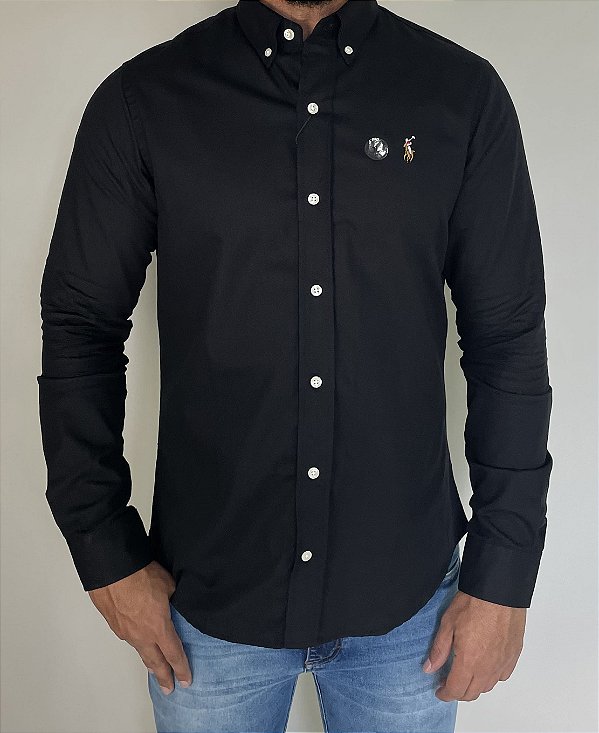 Camisa Social R.L Oxford Custom Fit Preta