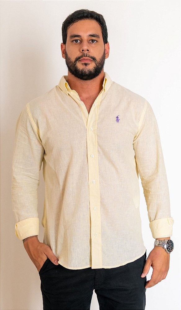 Camisa Social R.L Linho Custom Fit Amarela