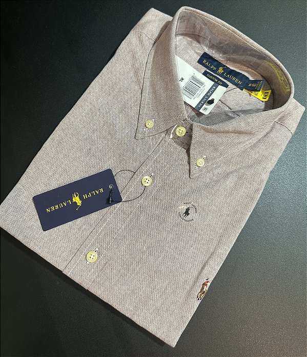 Camisa Social R.L Oxford Custom Fit Rosa Mescla