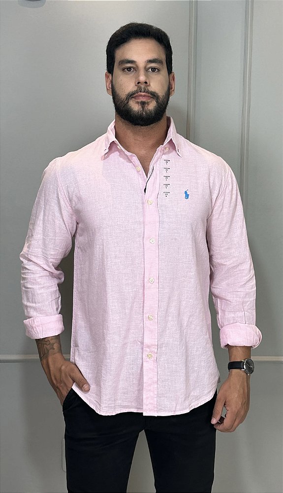 Camisa Social R.L Linho Custom Fit Rosa