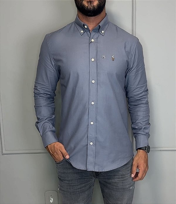 Camisa Social R.L Oxford Custom Fit Cinza