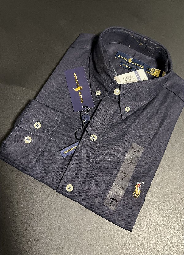 Camisa Social R.L Oxford Custom Azul Marinho