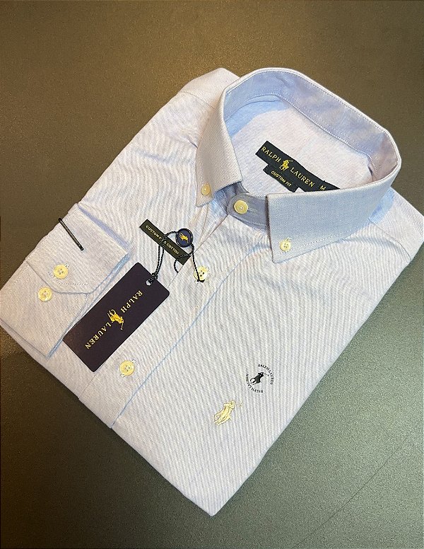 Camisa Social R.L Oxford Custom Fit Azul Mescla
