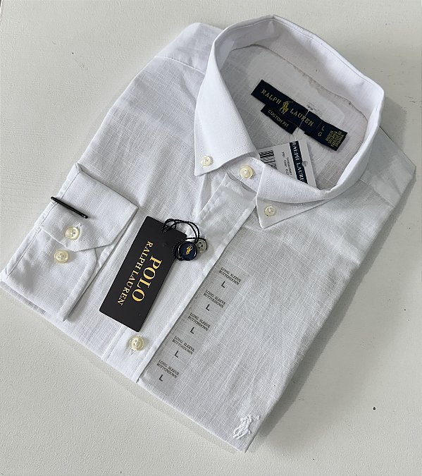 Camisa Social R.L Linho Custom Fit Branca Monocromática