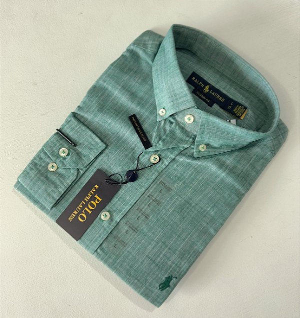 Camisa Social R.L Linho Custom Fit Verde Monocromática