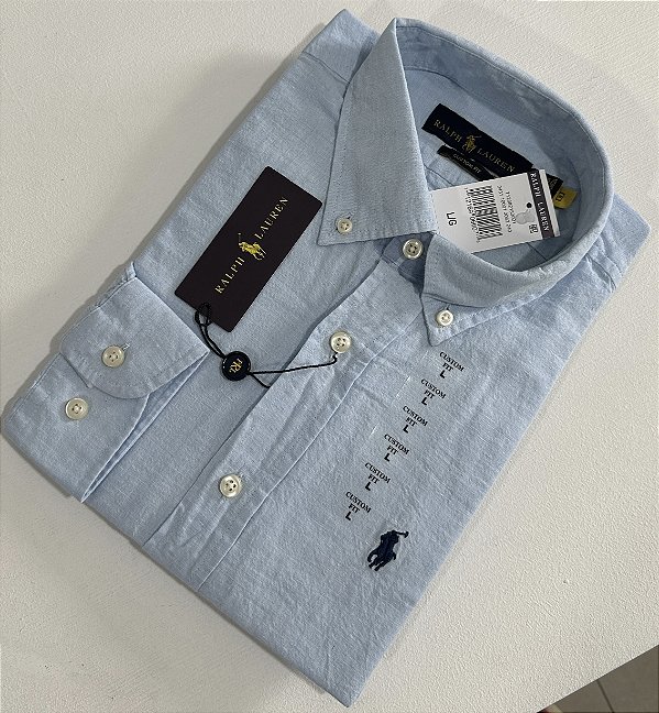 Camisa Social R.L Linho Custom Fit Azul Claro
