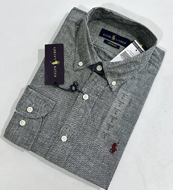 Camisa Social R.L Linho Custom Fit Cinza
