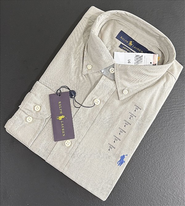 Camisa Social R.L Linho Custom Fit Cinza Claro