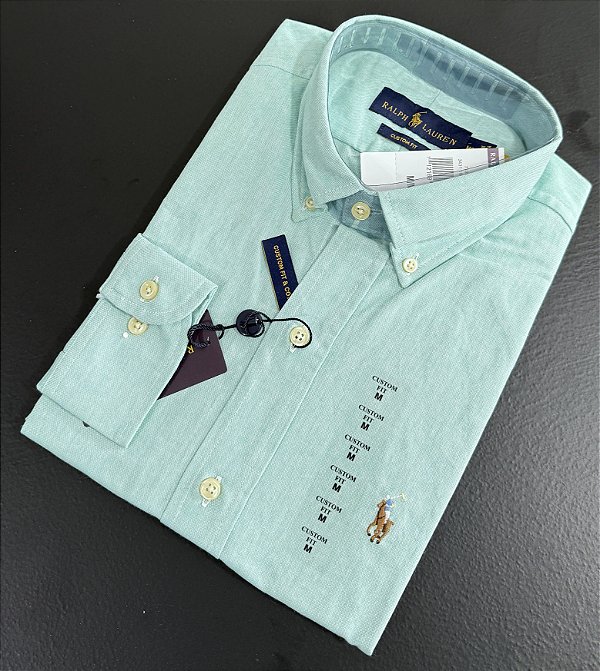 Camisa Social R.L Oxford Custom Fit Verde Água