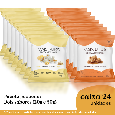 Caixa com 2 sabores de Pipocas Pequenas 20g e 50g ( 24 unidades )
