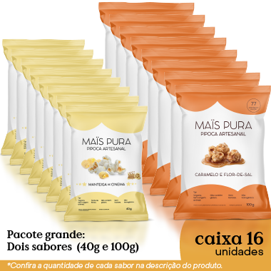 Caixa com 2 sabores de Pipocas Grandes 40g e 100g ( 16 unidades )