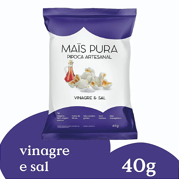 Pipoca Artesanal Mais Pura Vinagre e Sal 40g - Unidade