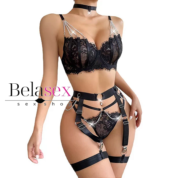 Conjuntos Lingerie Sexy Feminino- Corrente com detalhe e  Gargantilha