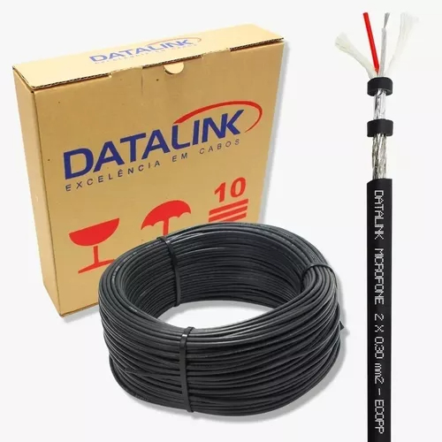 Cabo Microfone 2x0,30mm Datalink Rolo C/100 Mts Profissional