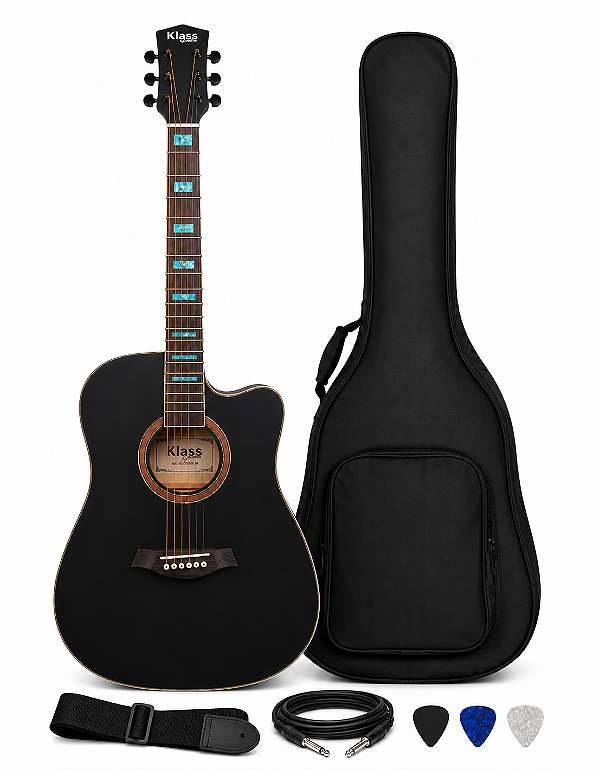 KLASS VIOLAO FOLK KE380 BK ELET PRETO + KIT