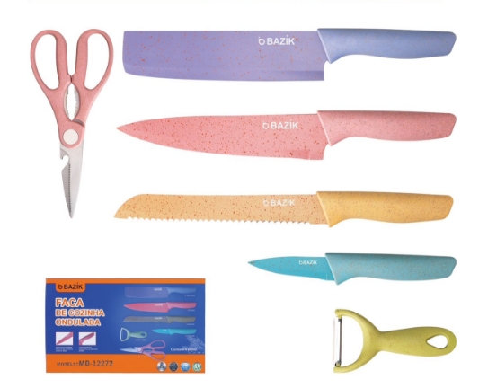 Kit Conjunto de Facas Coloridas 6 Pç Aço Inoxidável Premium Preciso Churrasco Cozinha Profissional