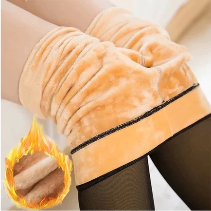 Meia-Calça Térmica Forrada Peluciada Translúcida De Lã Quente Feminina Para Inverno tamanho M
