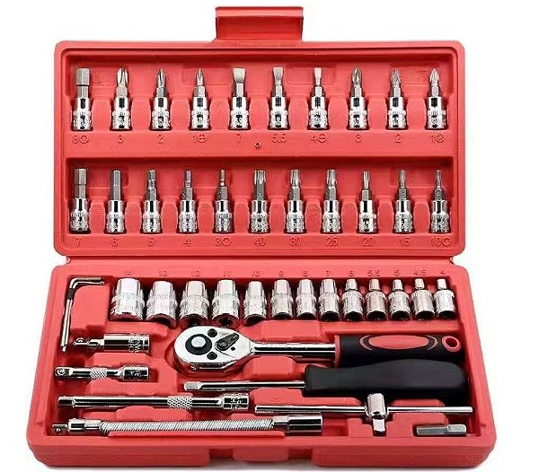 46 件套工具箱  CX24  Kit Jogo Maleta Conjunto Chave catraca 46 peças 1/4''