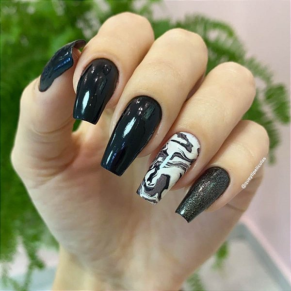 Adesivos de unhas marmorizado preto e cinza 1136-284