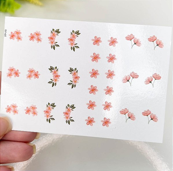 Adesivos de unhas florais cor pêssego 157-0157