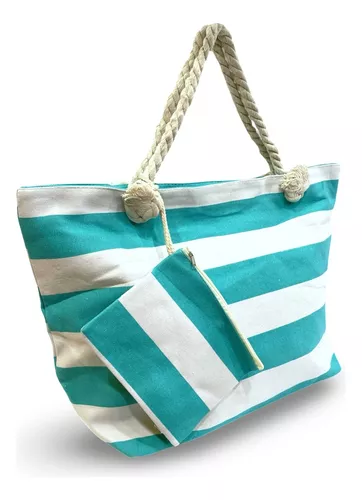 Bolsa de Praia Turquesa/Branco