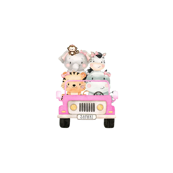Estampa Digital DTF PuppyArt! Safari Carro rosa