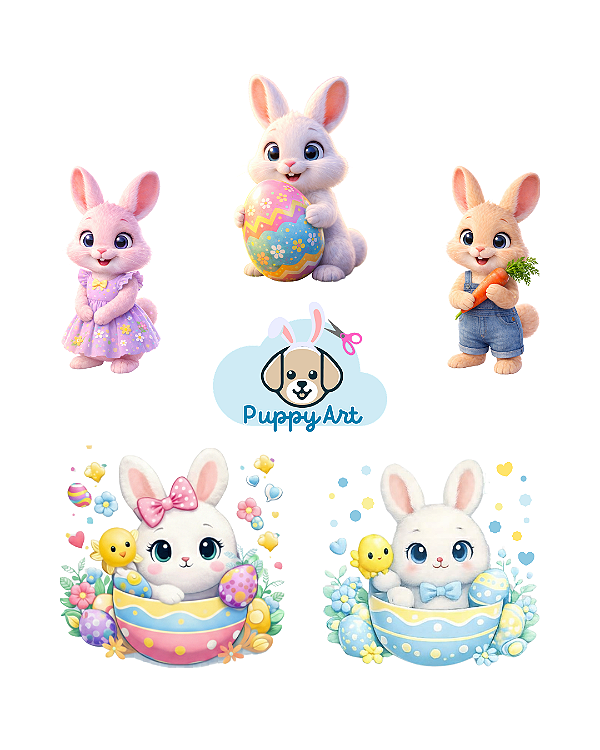 Estampa Digital DTF PuppyArt - Páscoa Coelhinhos