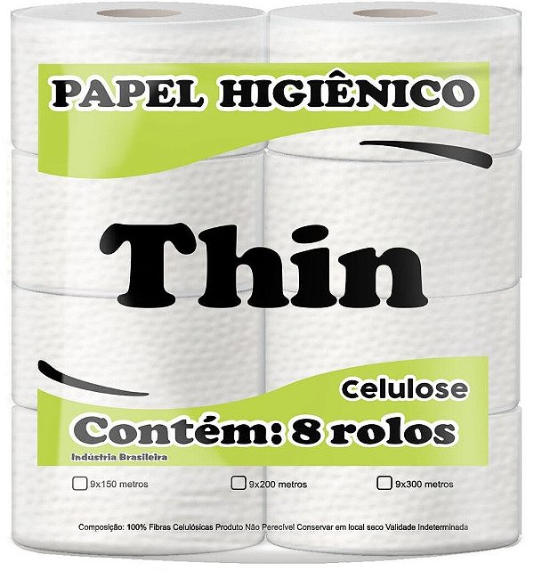 Papel Higiênico Folha Simples - Thin 9 X 2.0 - Celulose - com 8 unidades