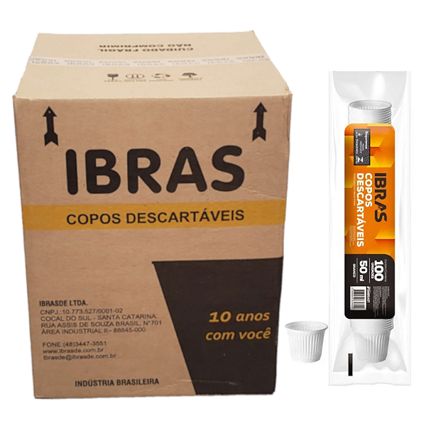 Copo Descartável Branco 50 ml - Ibras - Caixa com 2500 unidades