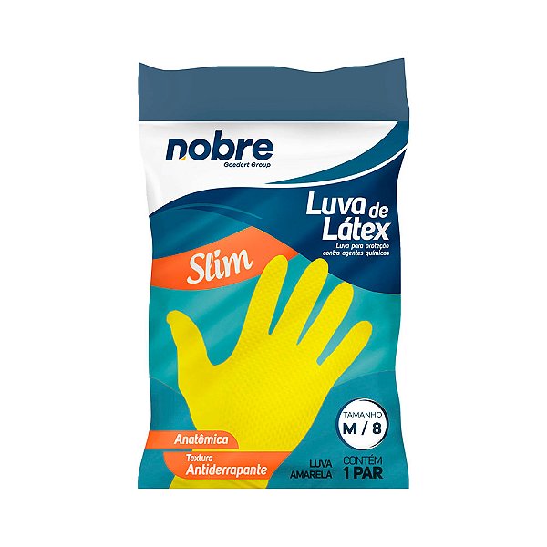 Luva de Latex Multiuso Slim - Nobre - Amarela -  M