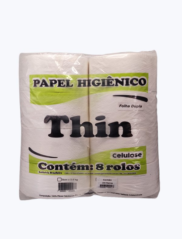 Papel Higiênico Folha Dupla - Thin 9 X 150 metros - Celulose - com 8 unidades