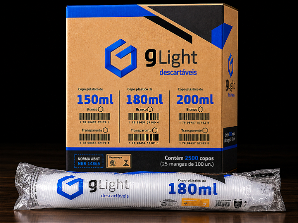 Copo Descartável Transparente 180 ml - G-Light - Caixa com 2500 unidades
