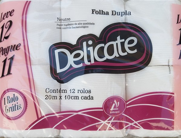 Papel Higiênico Folha Dupla - Delicate - 20 M - FD 04 x 12 Unidades