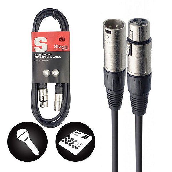 Cabo para microfone Emborrachado  XLR / XLR 10 metros Preto STAGG SMC10