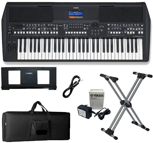 Kit Teclado Arranjador Yamaha PSR-SX600 61 Teclas Preto