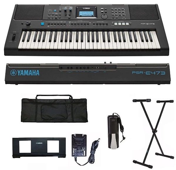 Kit Teclado Arranjador Yamaha PSR-E473 61 teclas Preto