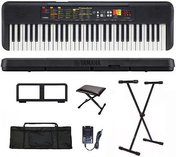 Kit Teclado Musical Yamaha PSR-F52 61 teclas Preto