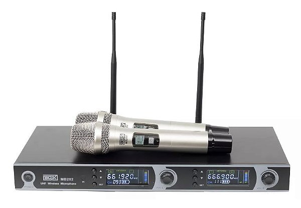 Microfone Sem Fio Duplo Boxx MB202 Uhf Profissional 200 Canais