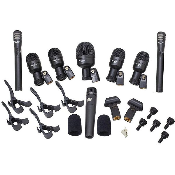 Microfone Para Bateria Kadosh K-8 Slim Com 8 Peças E Maleta Cor Preto