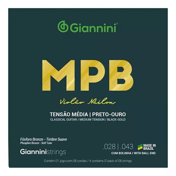 Encordoamento Violão Giannini Nylon MPB GENWBG Preto/Ouro