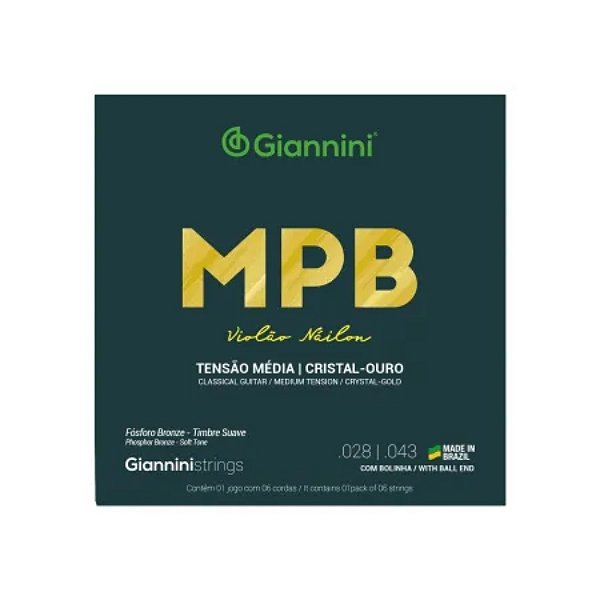 Encordoamento Violão Giannini Nylon MPB GENWG Cristal/Ouro Media