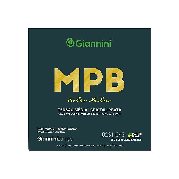 Encordoamento Violão Giannini MPB GENWS Tensão Média Cristal Prata