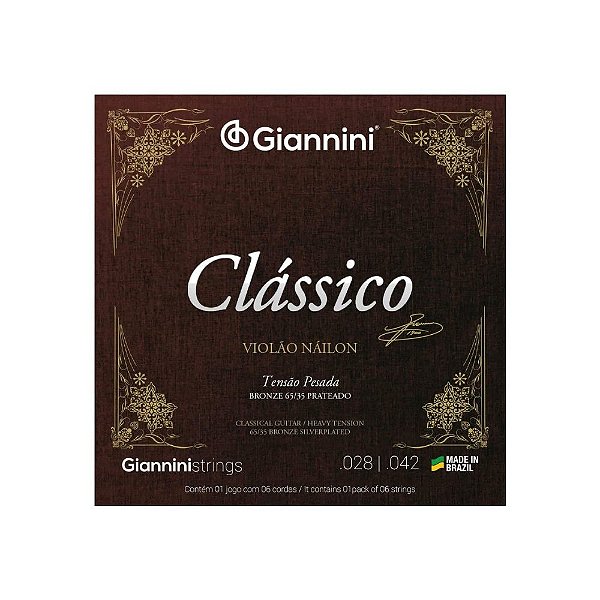 Encordoamento Violão Giannini GENWPA Nylon Tensão Pesada