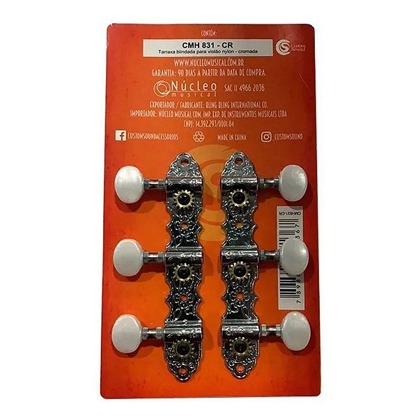 Tarraxa Violão Nylon Custom Sound CMH 831 Blindada Cromada